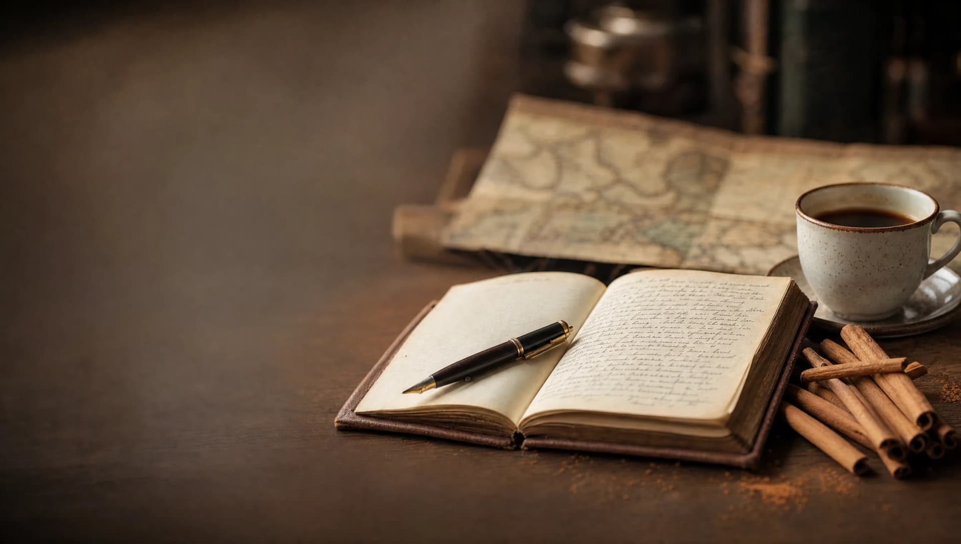 Open notebook with handwritten sourcing notes beside Ceylon tea and spices
