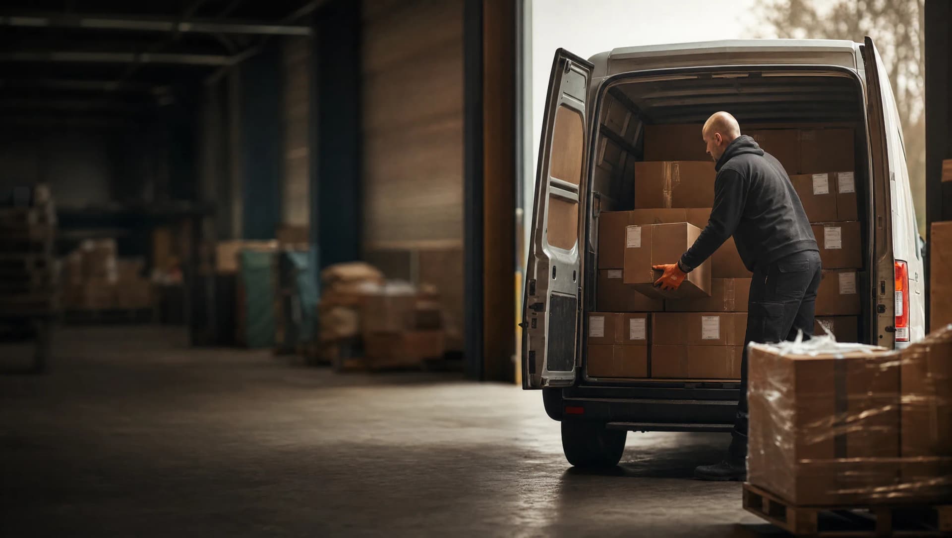 UK loading dock dispatch — sealed spice cases being loaded into a delivery van
